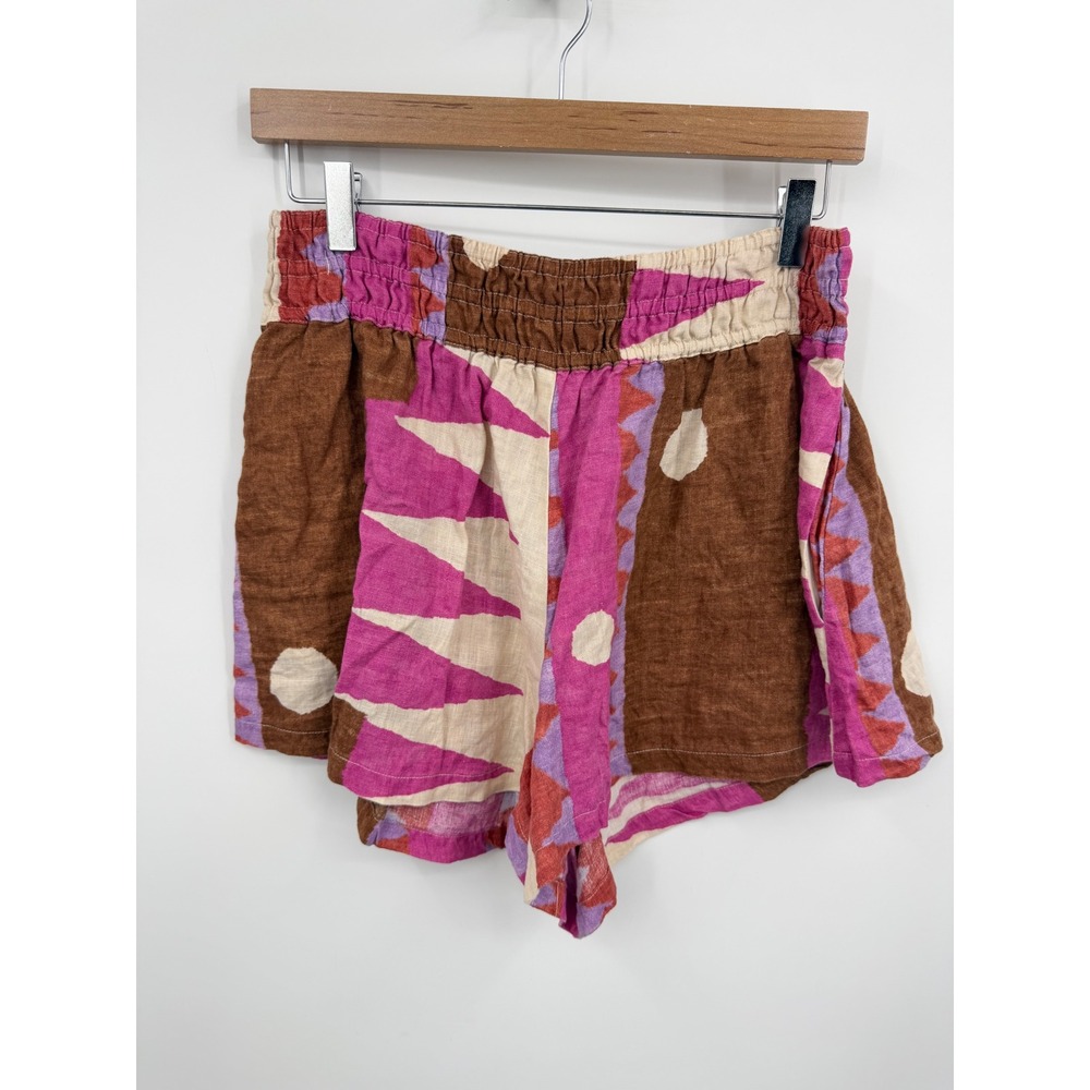 Anthropologie x Mestiz High-Waist Brown & Pink Abstract Print Shorts